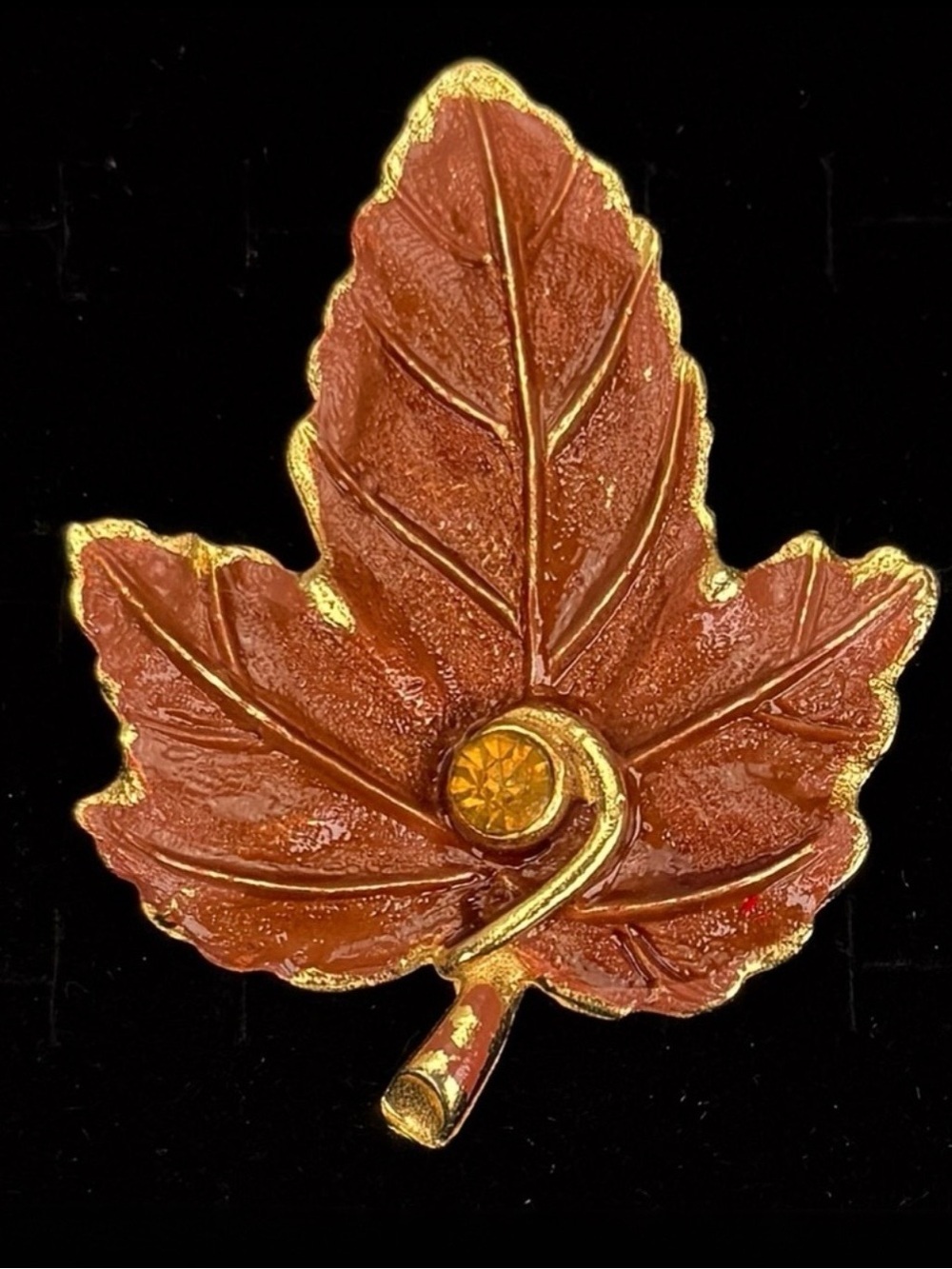 Vintage Brown Goldtone Fall Leaf Brooch Pin